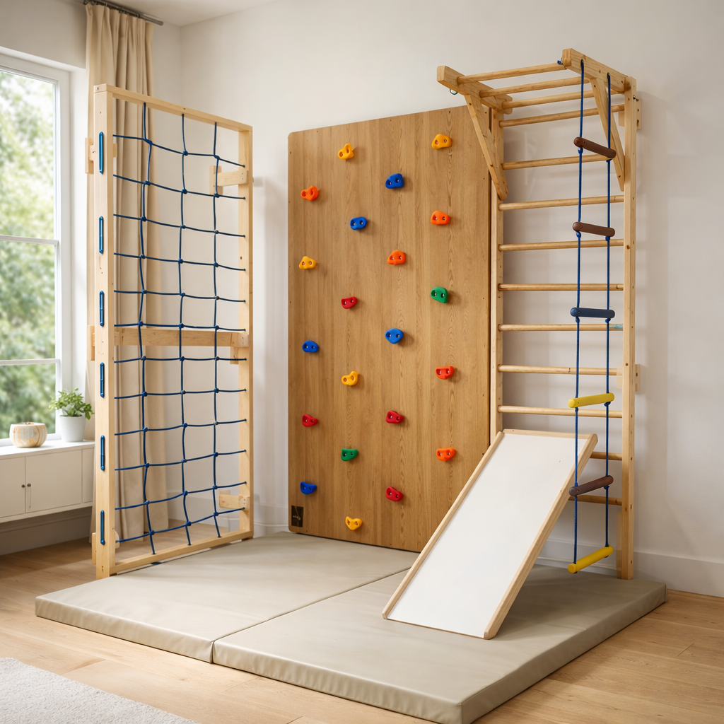 3-in-1 Indoor Kids Climbing Gym set.