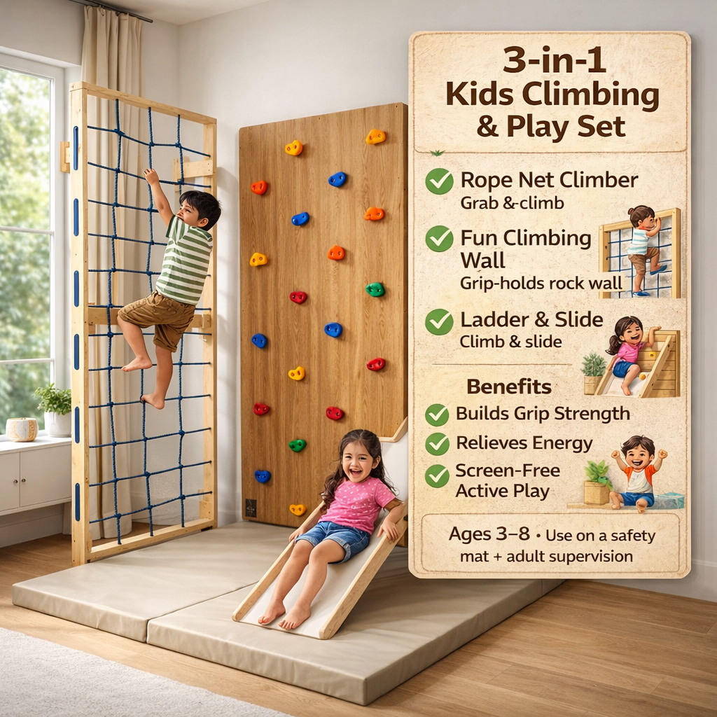 3-in-1 Indoor Kids Climbing Gym set.